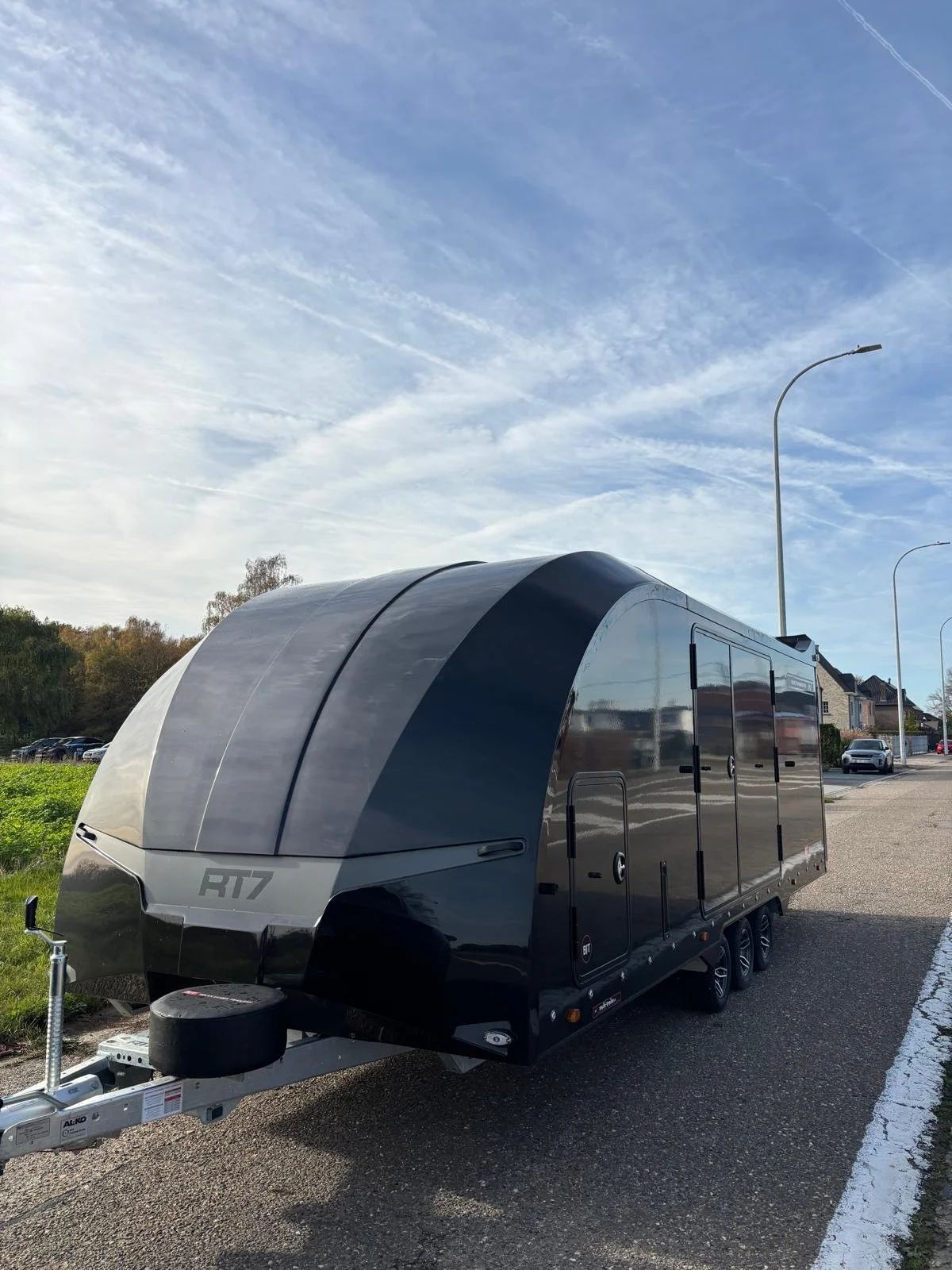 Close-up of the Prestige Moves enclosed car transport trailer